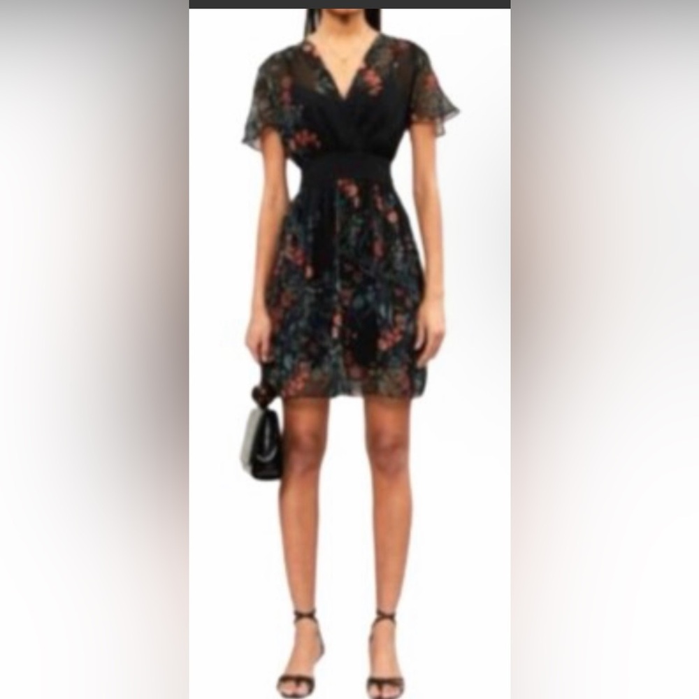 Reiss Sadie Black Floral Mini Dress